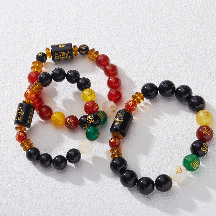 Buddha Stones ブラックオニキス レッドアゲート 金運 知恵 魔除け 開運 ブレスレット