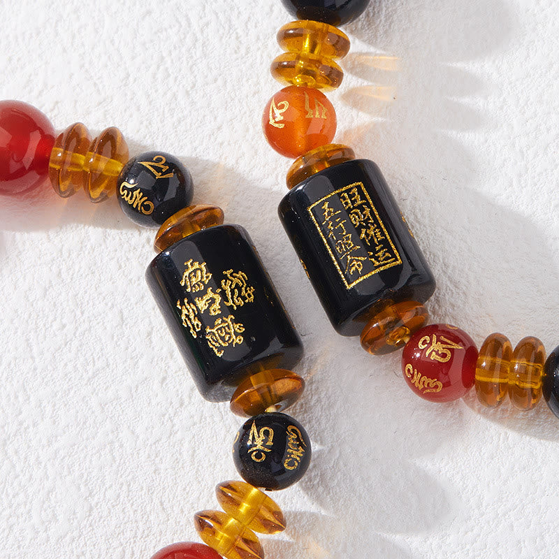 Buddha Stones ブラックオニキス レッドアゲート 金運 知恵 魔除け 開運 ブレスレット