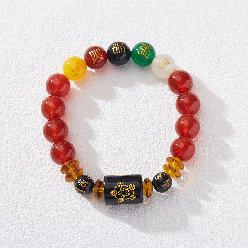 Buddha Stones ブラックオニキス レッドアゲート 金運 知恵 魔除け 開運 ブレスレット