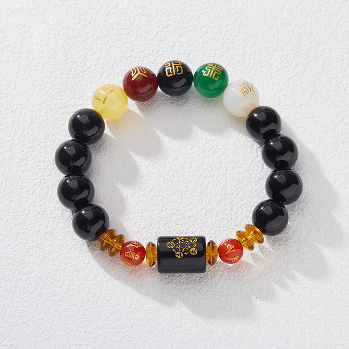 Buddha Stones ブラックオニキス レッドアゲート 金運 知恵 魔除け 開運 ブレスレット
