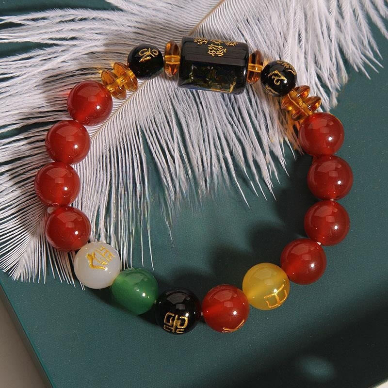 Buddha Stones ブラックオニキス レッドアゲート 金運 知恵 魔除け 開運 ブレスレット