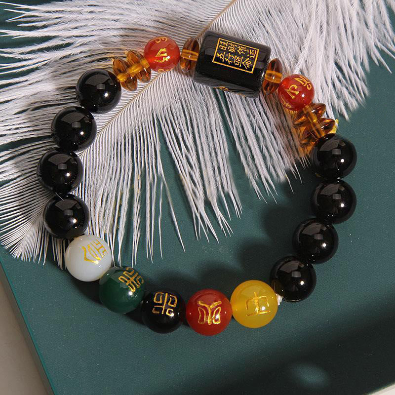 Buddha Stones ブラックオニキス レッドアゲート 金運 知恵 魔除け 開運 ブレスレット