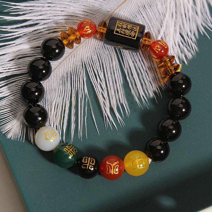 Buddha Stones ブラックオニキス レッドアゲート 金運 知恵 魔除け 開運 ブレスレット
