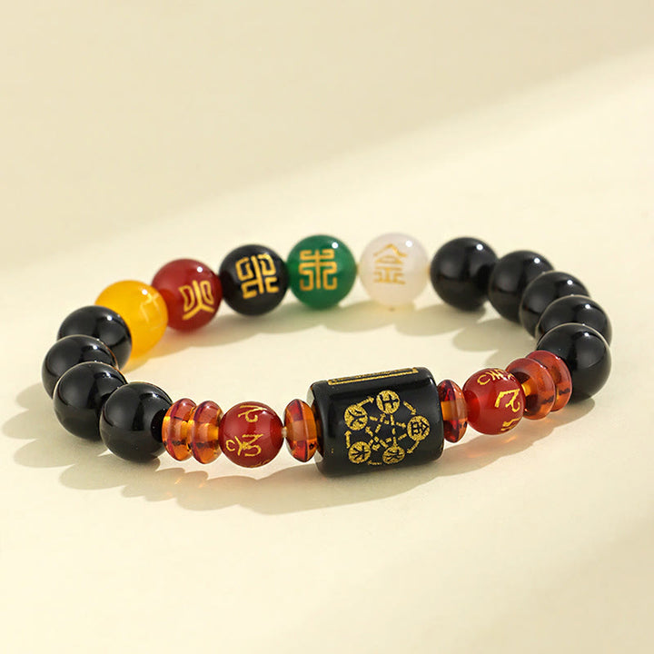 Buddha Stones ブラックオニキス レッドアゲート 金運 知恵 魔除け 開運 ブレスレット