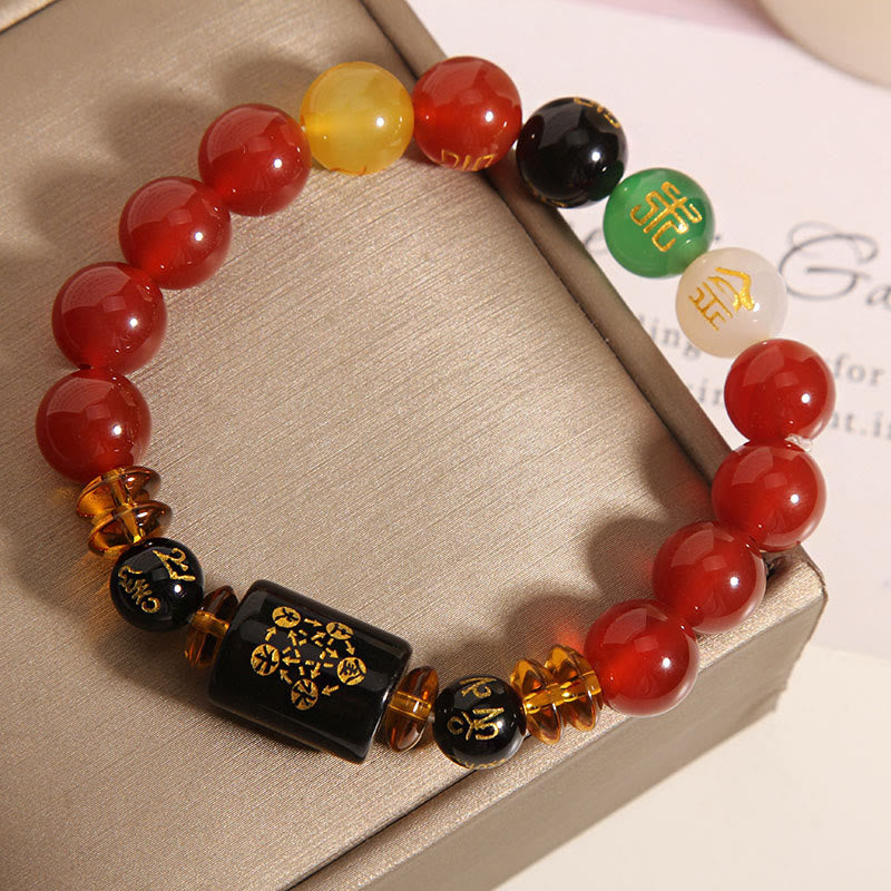 Buddha Stones ブラックオニキス レッドアゲート 金運 知恵 魔除け 開運 ブレスレット