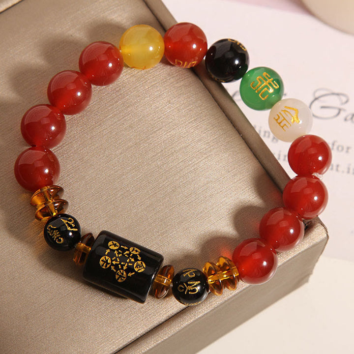 Buddha Stones ブラックオニキス レッドアゲート 金運 知恵 魔除け 開運 ブレスレット