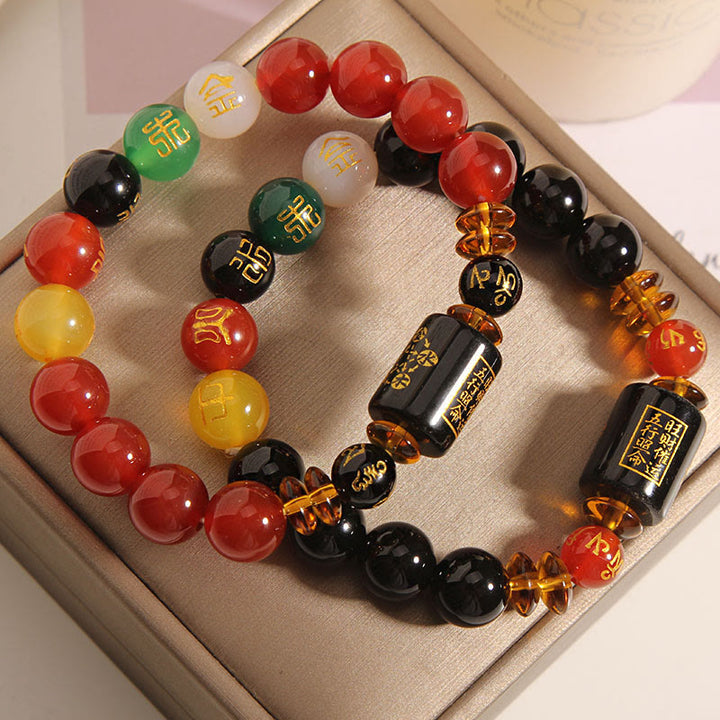 Buddha Stones ブラックオニキス レッドアゲート 金運 知恵 魔除け 開運 ブレスレット