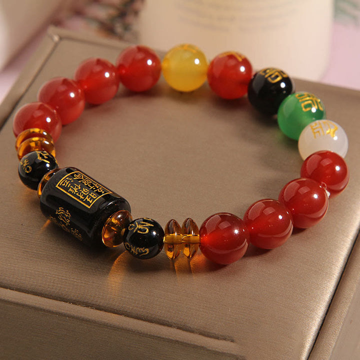 Buddha Stones ブラックオニキス レッドアゲート 金運 知恵 魔除け 開運 ブレスレット