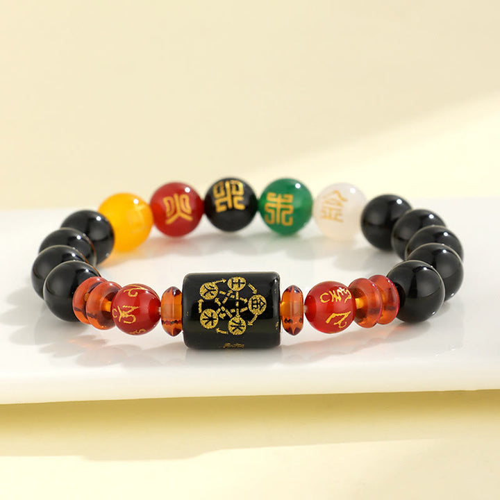 Buddha Stones ブラックオニキス レッドアゲート 金運 知恵 魔除け 開運 ブレスレット