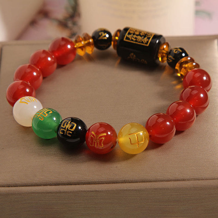 Buddha Stones ブラックオニキス レッドアゲート 金運 知恵 魔除け 開運 ブレスレット
