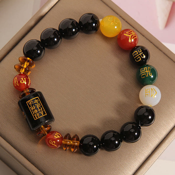 Buddha Stones ブラックオニキス レッドアゲート 金運 知恵 魔除け 開運 ブレスレット
