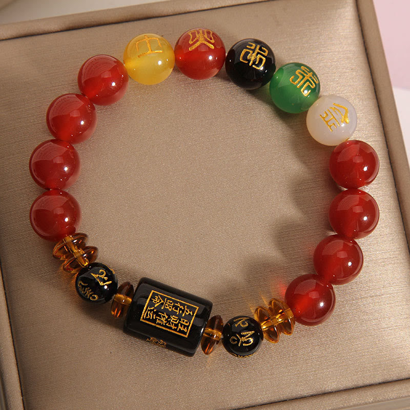 Buddha Stones ブラックオニキス レッドアゲート 金運 知恵 魔除け 開運 ブレスレット