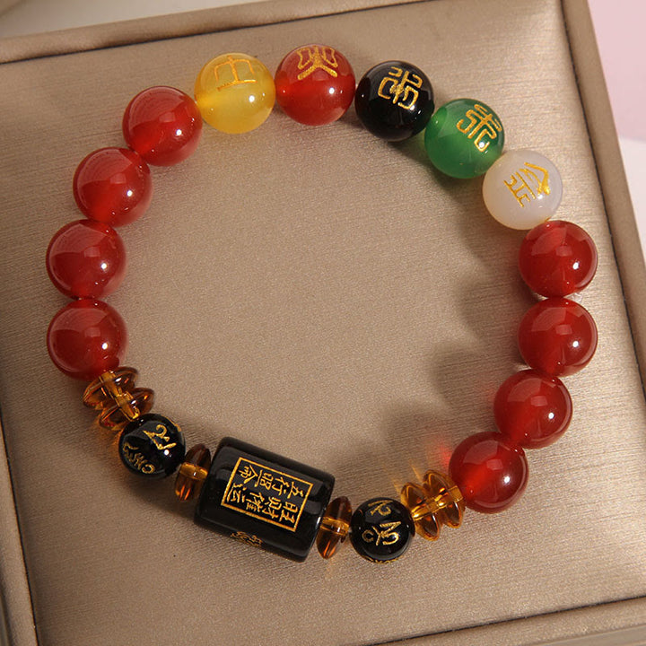 Buddha Stones ブラックオニキス レッドアゲート 金運 知恵 魔除け 開運 ブレスレット