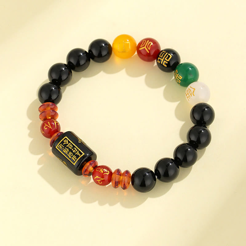Buddha Stones ブラックオニキス レッドアゲート 金運 知恵 魔除け 開運 ブレスレット