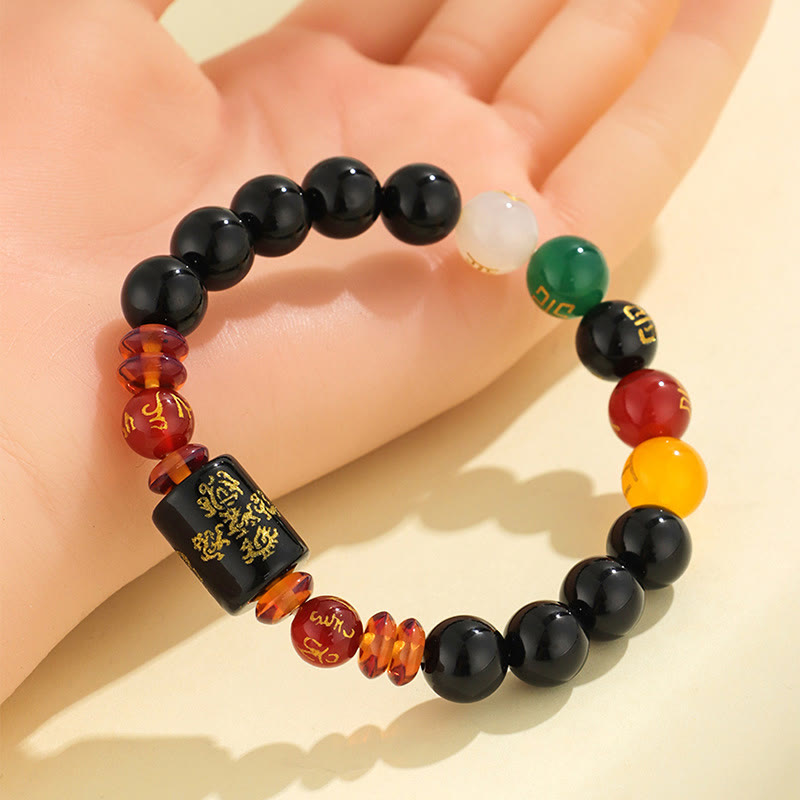 Buddha Stones ブラックオニキス レッドアゲート 金運 知恵 魔除け 開運 ブレスレット