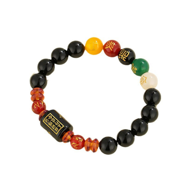Buddha Stones ブラックオニキス レッドアゲート 金運 知恵 魔除け 開運 ブレスレット