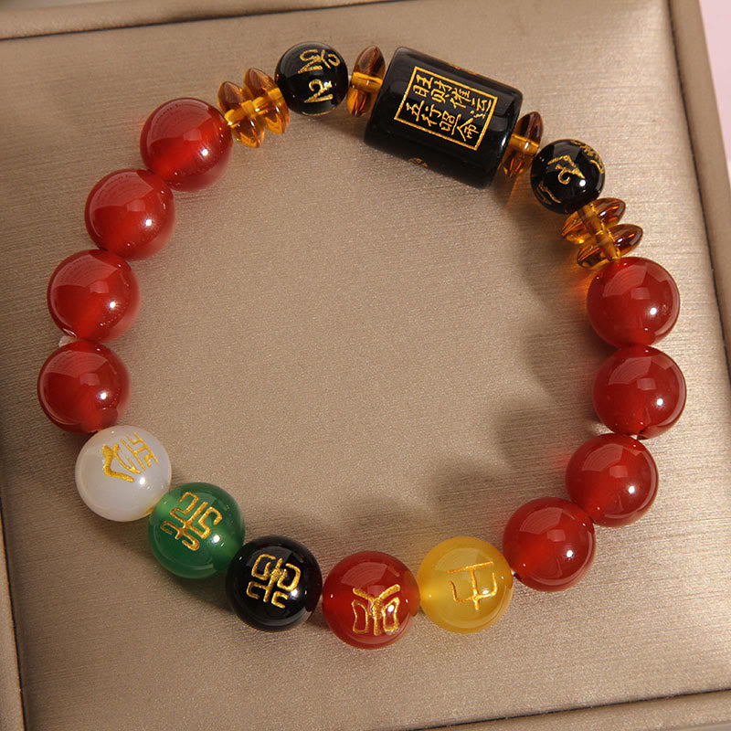 Buddha Stones ブラックオニキス レッドアゲート 金運 知恵 魔除け 開運 ブレスレット