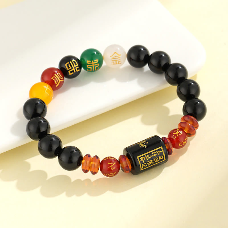 Buddha Stones ブラックオニキス レッドアゲート 金運 知恵 魔除け 開運 ブレスレット
