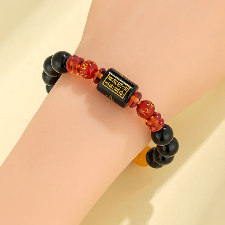 Buddha Stones ブラックオニキス レッドアゲート 金運 知恵 魔除け 開運 ブレスレット