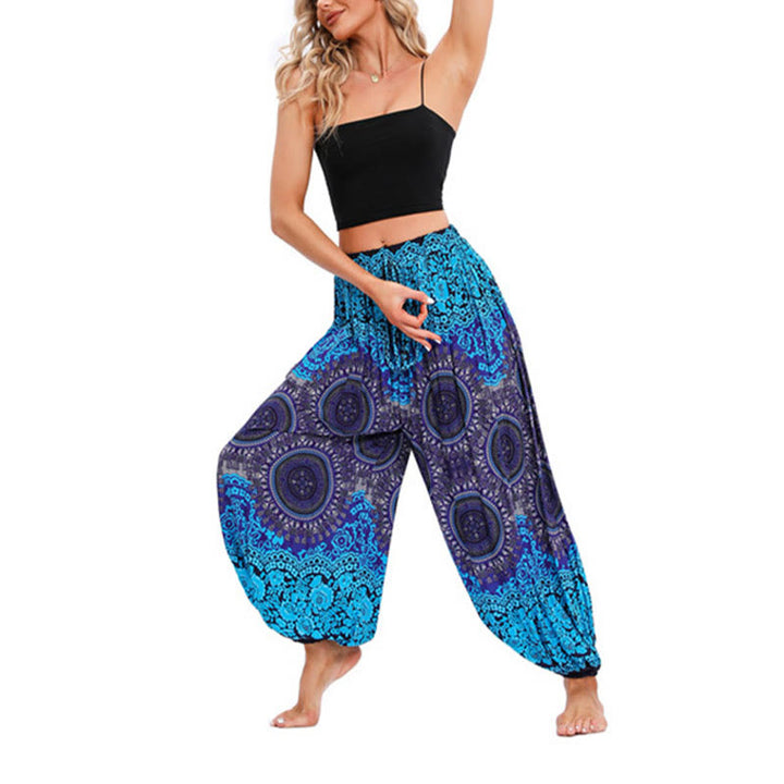 Buddha Stonesカジュアル ルーズ コンパス柄 ハーレムパンツ レディース ヨガパンツ - ブルー- US4-8/10、 UK/AU8-12/14、 EU36-40/42 (F) - image 5