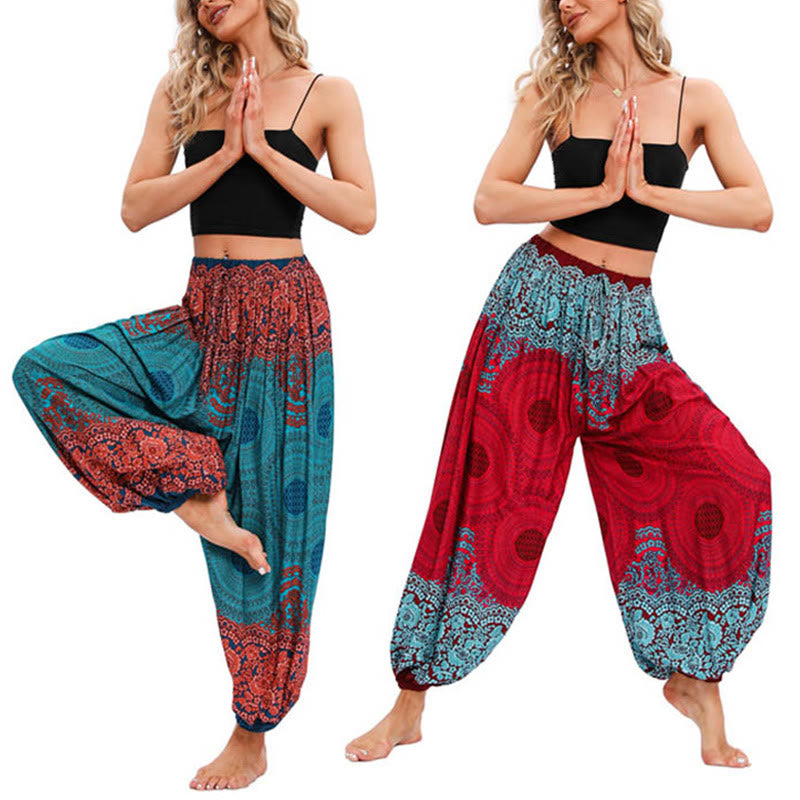 Buddha Stonesのゆったりとした円形の花柄ハーレムパンツレディースヨガパンツ - image 0