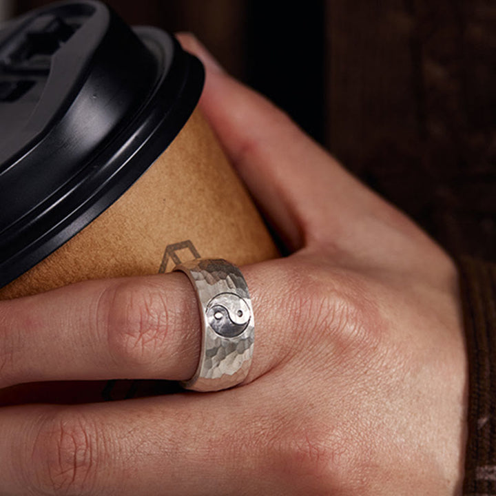 Buddha Stonesハンドメイド999スターリングシルバー陰陽八卦シンボルハーモニー調節可能リング - image 3