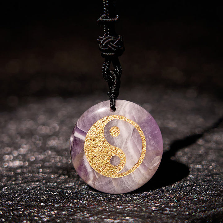 Buddha Stones各種クリスタルアメジストタイガーアイグリーンアベンチュリン陰陽スピリチュアルネックレスペンダント