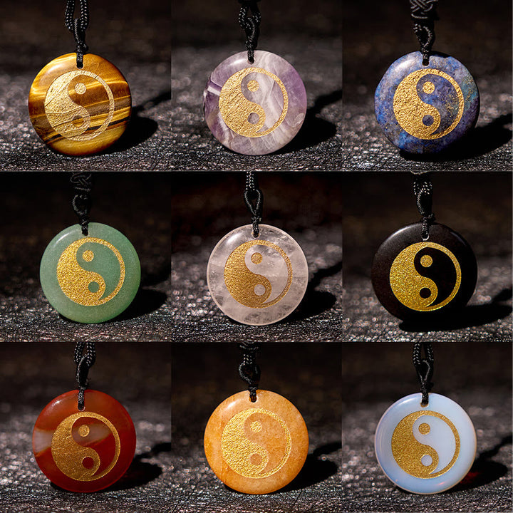 Buddha Stones各種クリスタルアメジストタイガーアイグリーンアベンチュリン陰陽スピリチュアルネックレスペンダント
