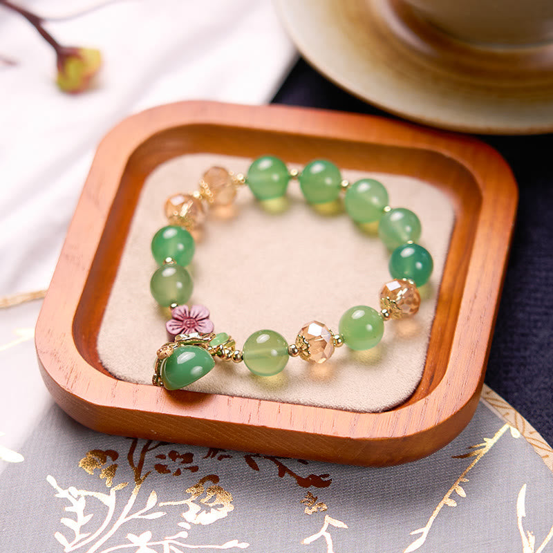 Buddha Stones天然赤瑪瑙 緑瑪瑙 ひょうたん 辰砂 花ビーズ 自信のブレスレット