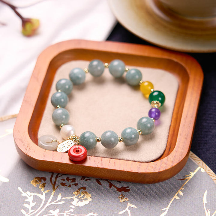 Buddha Stones翡翠レッドアゲート平和バックルチャーム自信ブレスレット
