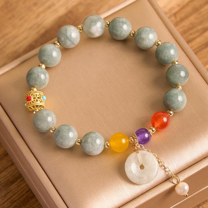Buddha Stones翡翠レッドアゲート平和バックルチャーム自信ブレスレット
