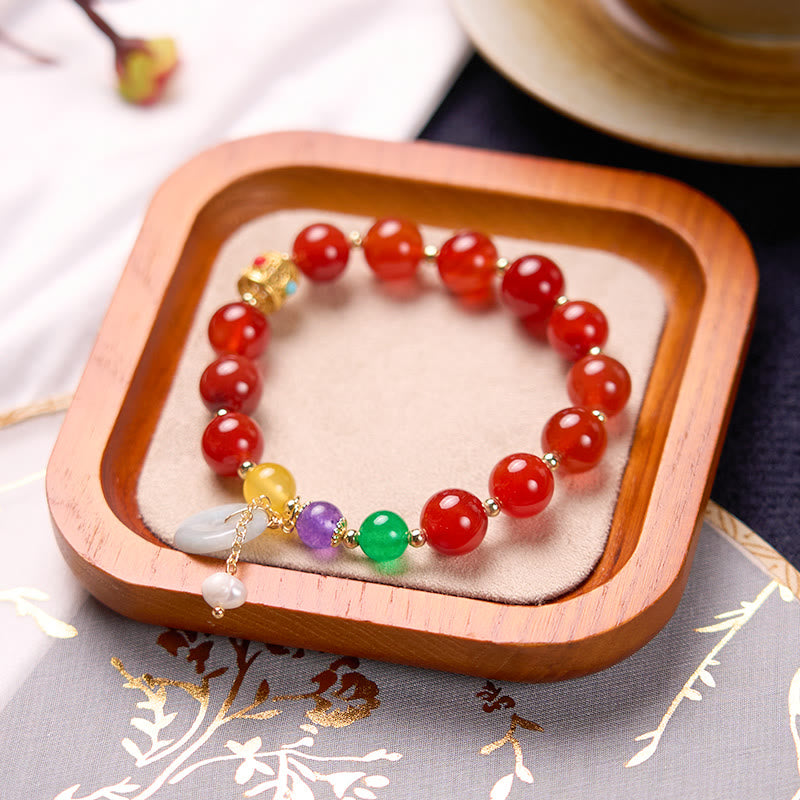 Buddha Stones翡翠レッドアゲート平和バックルチャーム自信ブレスレット