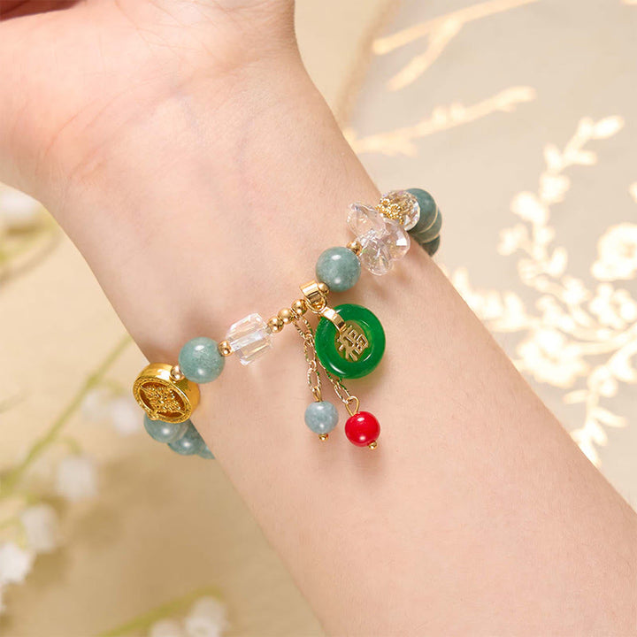 Buddha Stones ストロベリークォーツ＆翡翠 福チャーム付き ヒーリングブレスレット