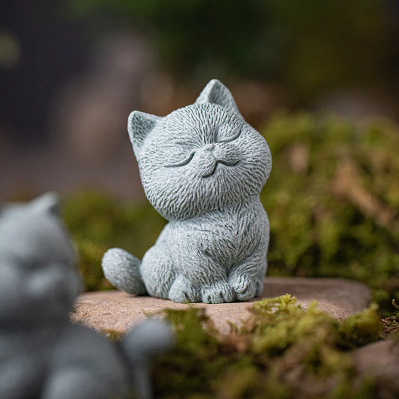 Buddha Stones小さな猫 家庭用 ティーペット 置物 デスク装飾 - 目を閉じた猫 5.6*5*7.2cm - image 0