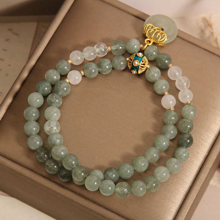 Buddha Stonesグリーンアベンチュリン ピースバックルチャーム 幸運 ダブルラップブレスレット