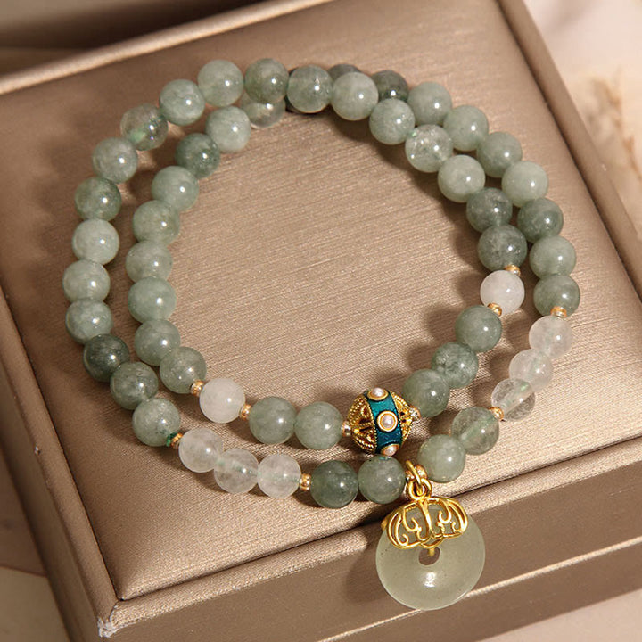 Buddha Stonesグリーンアベンチュリン ピースバックルチャーム 幸運 ダブルラップブレスレット