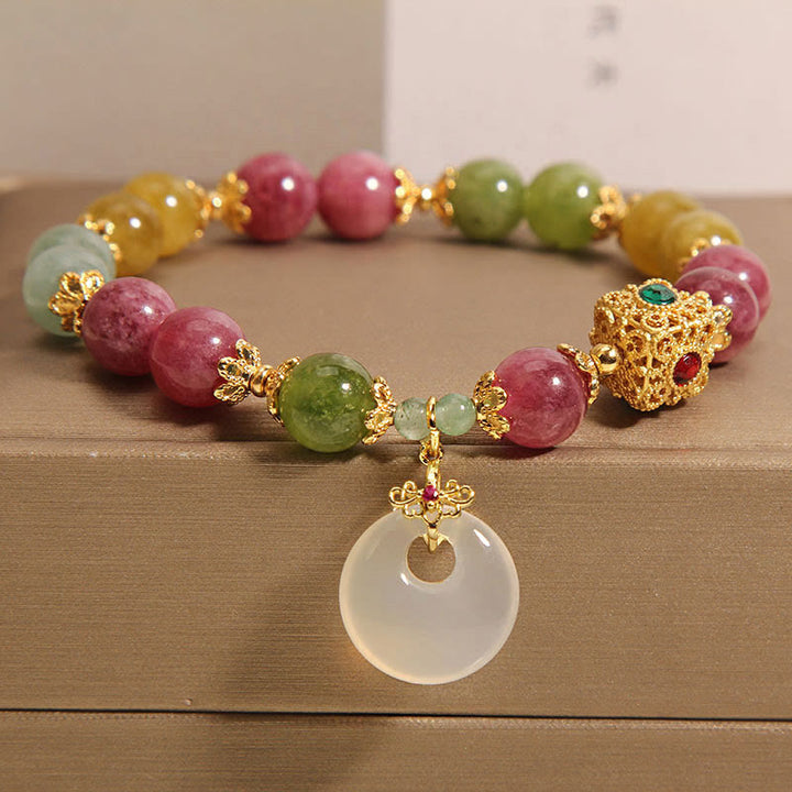 Buddha Stonesカラフルトルマリン 平和バックルチャーム 知恵ブレスレット
