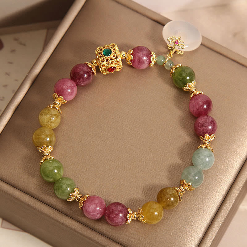Buddha Stonesカラフルトルマリン 平和バックルチャーム 知恵ブレスレット