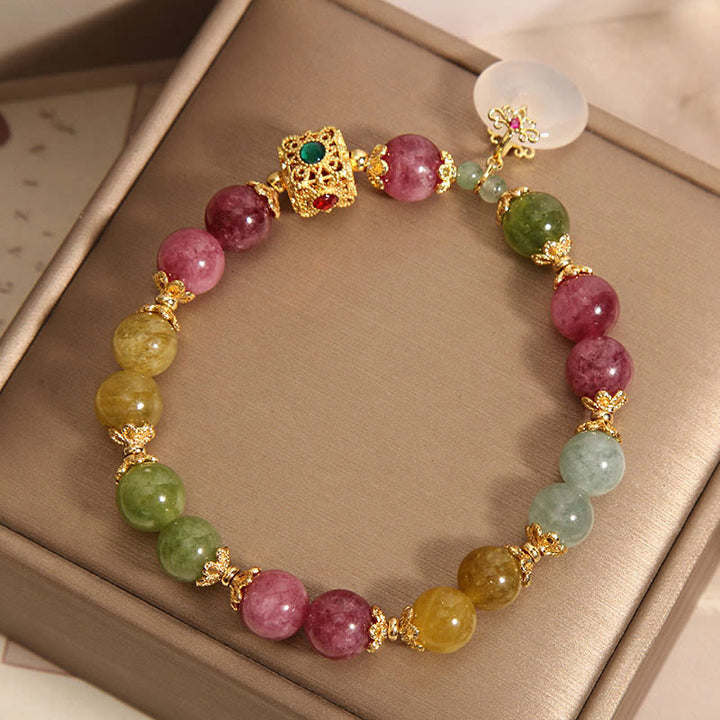 Buddha Stonesカラフルトルマリン 平和バックルチャーム 知恵ブレスレット