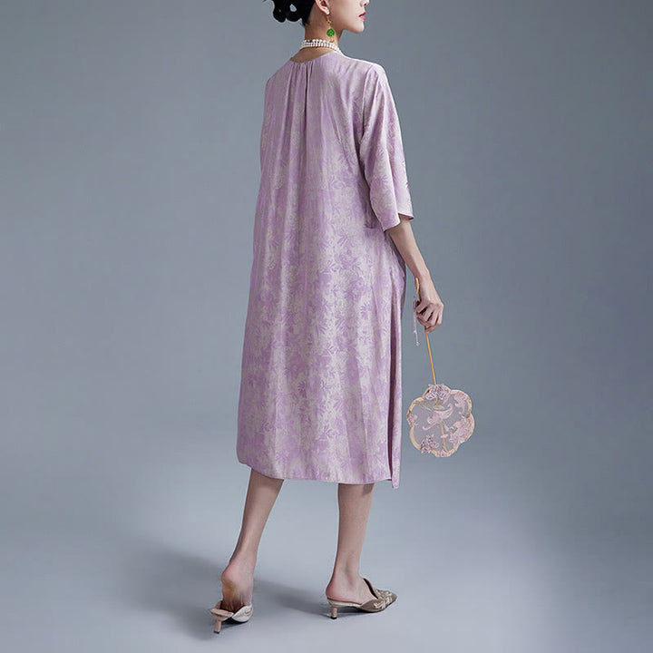 Buddha Stones小花葉ジャカード中国チャイナドレス チーパオ ミディドレス ポケット付き - image 8