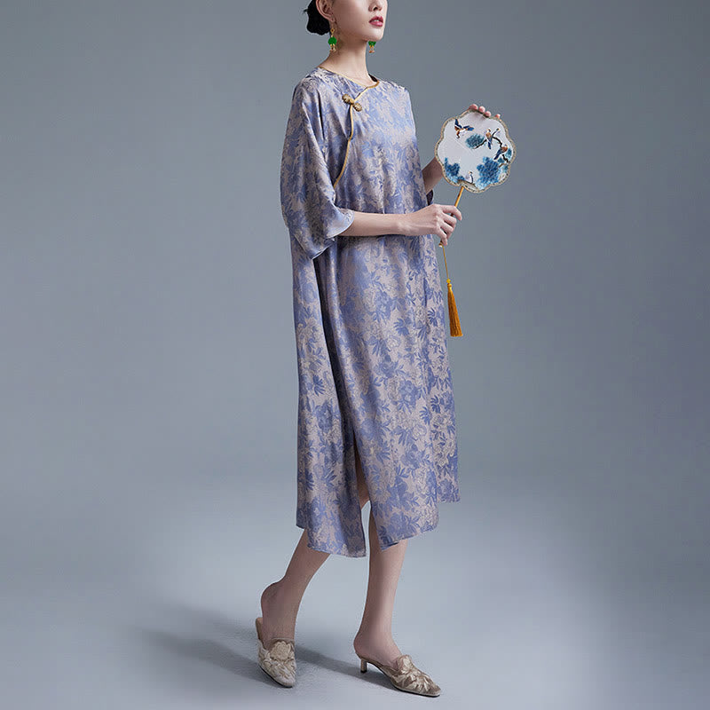 Buddha Stones小花葉ジャカード中国チャイナドレス チーパオ ミディドレス ポケット付き - image 11