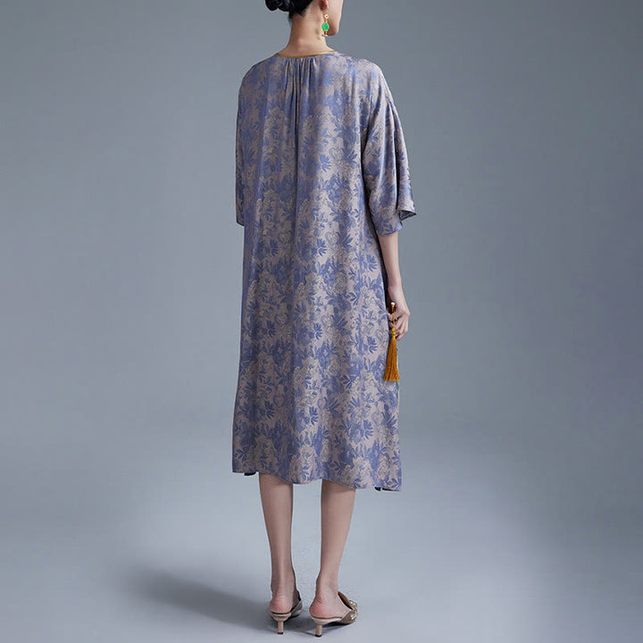 Buddha Stones小花葉ジャカード中国チャイナドレス チーパオ ミディドレス ポケット付き - image 12