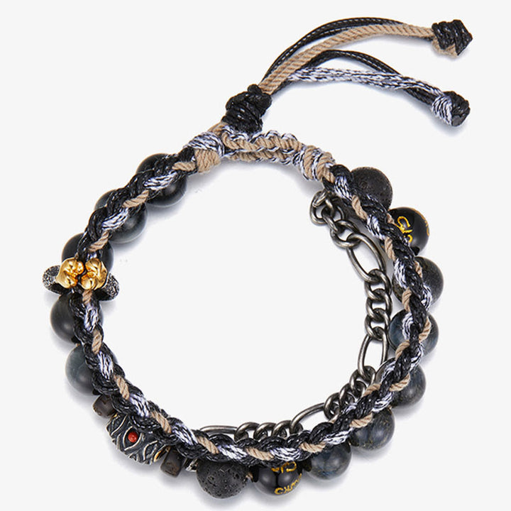 Buddha Stones925スターリングシルバー 溶岩石 イーグルアイストーン ラッキービーズ ハンドメイド ヒーリングブレスレット