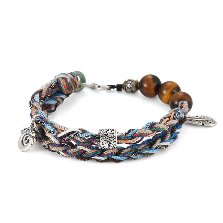 Buddha Stones925スターリングシルバー タイガーアイ カラフルコットンロープ ハンドメイド 意志の力ブレスレット