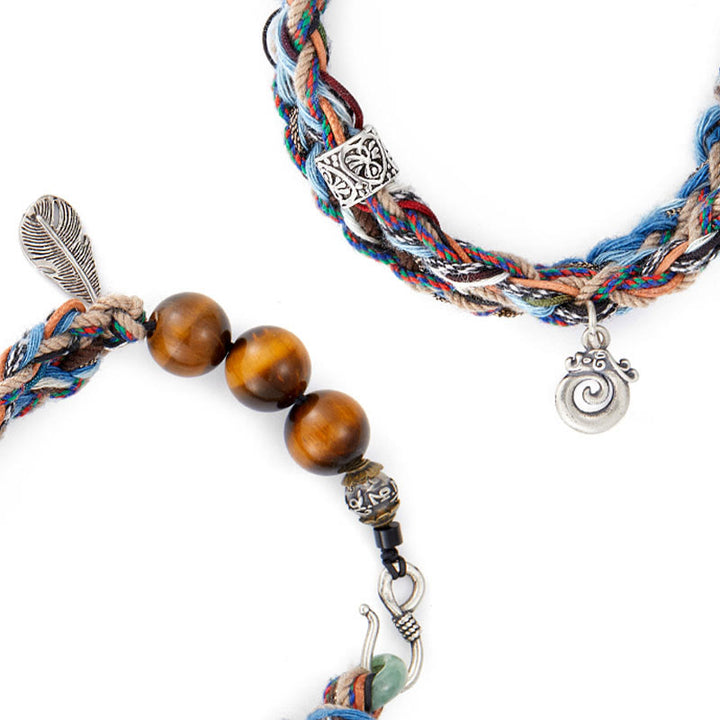Buddha Stones925スターリングシルバー タイガーアイ カラフルコットンロープ ハンドメイド 意志の力ブレスレット