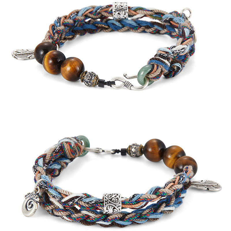 Buddha Stones925スターリングシルバー タイガーアイ カラフルコットンロープ ハンドメイド 意志の力ブレスレット