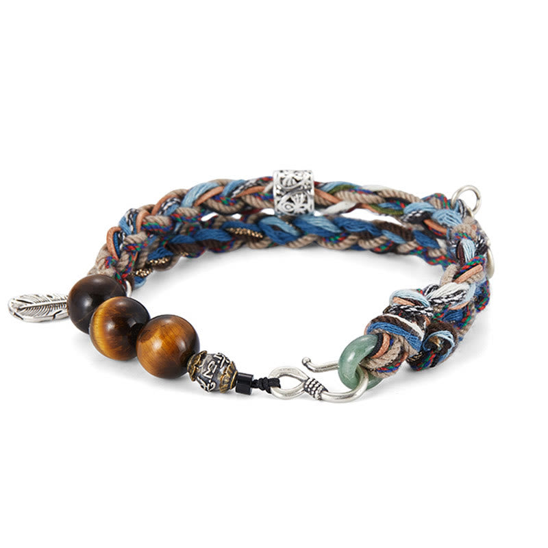 Buddha Stones925スターリングシルバー タイガーアイ カラフルコットンロープ ハンドメイド 意志の力ブレスレット