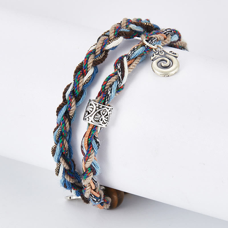 Buddha Stones925スターリングシルバー タイガーアイ カラフルコットンロープ ハンドメイド 意志の力ブレスレット