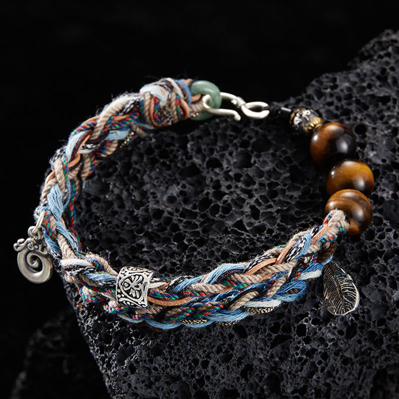 Buddha Stones925スターリングシルバー タイガーアイ カラフルコットンロープ ハンドメイド 意志の力ブレスレット