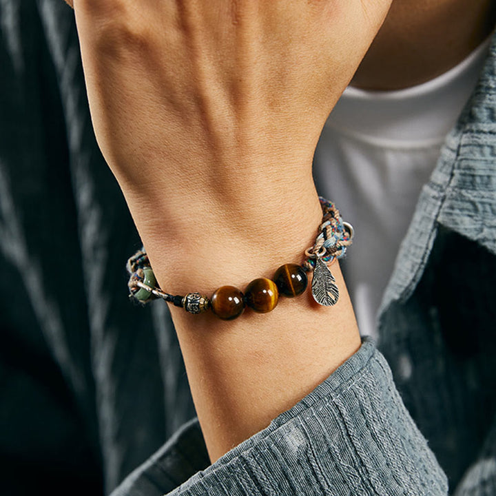 Buddha Stones925スターリングシルバー タイガーアイ カラフルコットンロープ ハンドメイド 意志の力ブレスレット
